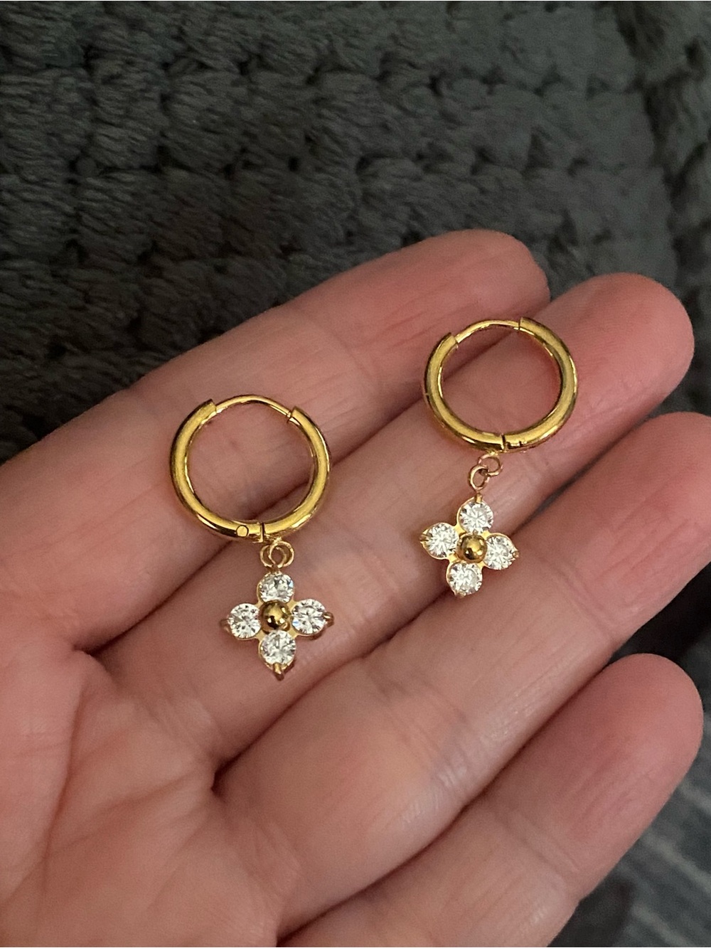 Gold Crystal Floral Hoop Drop Earrings - Women Jewelry